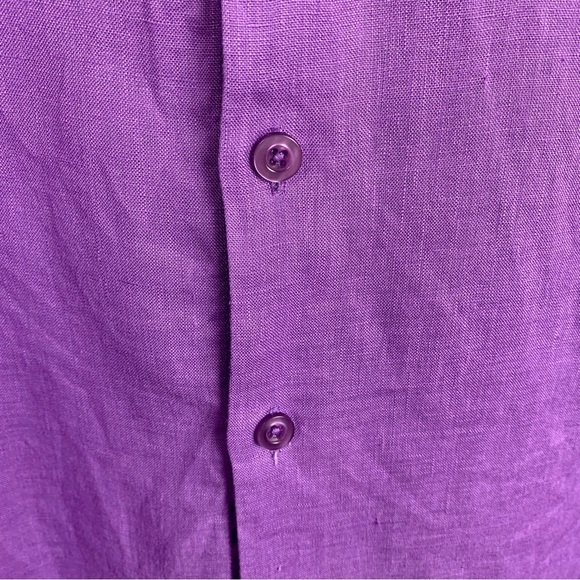 100% Linen ‘Natural Blue by Visitor’ Men’s Purple Button Down SS Shirt, Size L - Picture 6 of 14